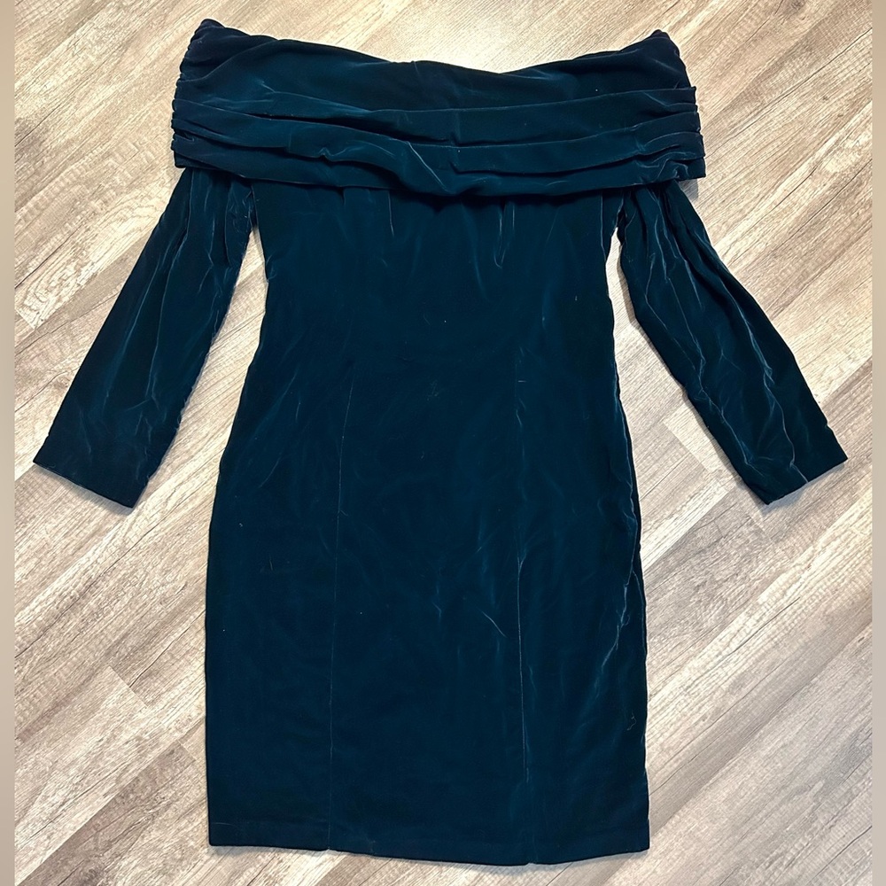 Vintage Velvet Deep Green Off The Shouldner Dress for the Holiday or Gala